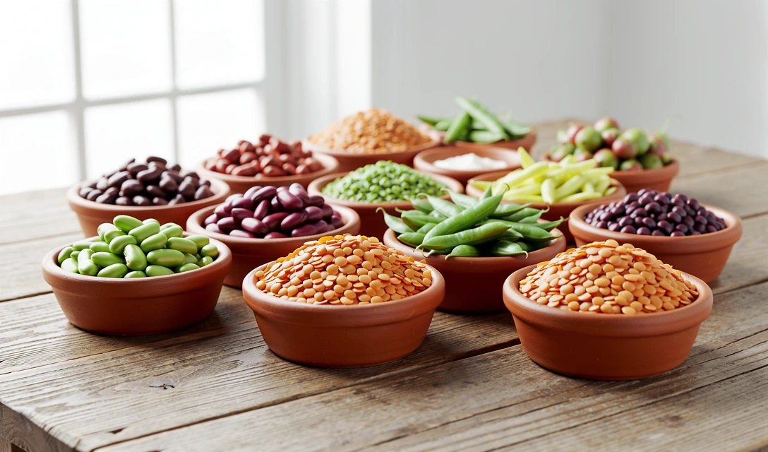 Legumbres en cuencos de barro